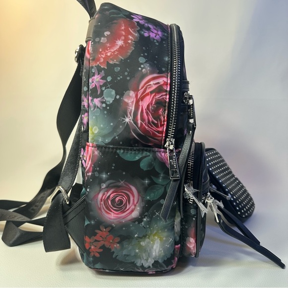 NEW Madden Girl Mini Black Floral Backpack and Removable Jeweled Zipper Pouch - Picture 6 of 8
